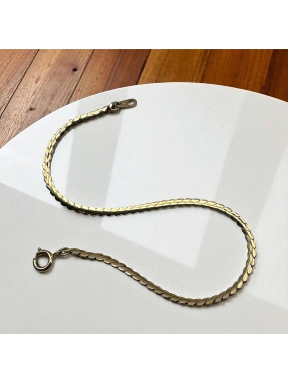 Gold Tone Bracelet Serpentine Chain Nakagawa Minimalist NS 7 Inch